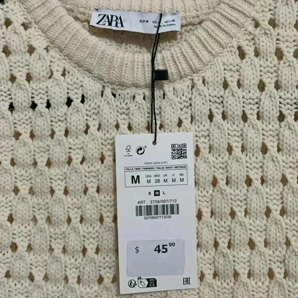 ⭐️HOST PICK⭐️ BNWT  Zara Women’s knit ecru open-work dress size M in Cream - Picture 7 of 7